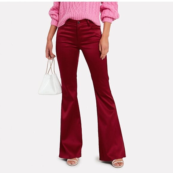 J BRAND Valentina Flared Satin Pants In Opium Red Size 31 NWT - Picture 1 of 11